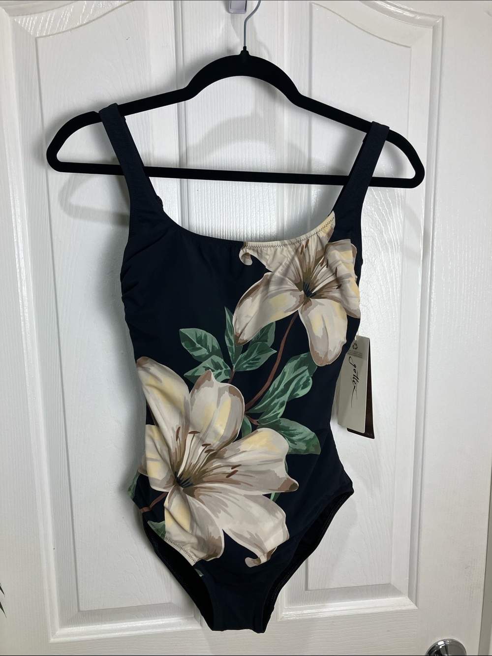 GOTTEX Yuri Flower Square Neck One Piece, Black with Cream, 8 US